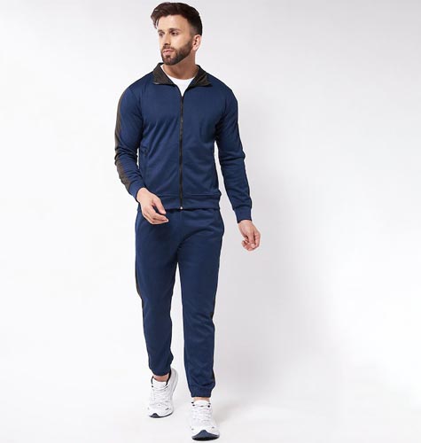 Men Blue Solid Track Suit